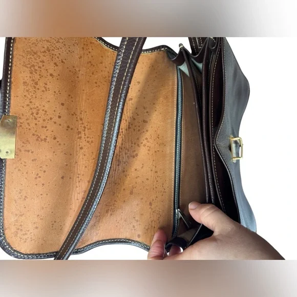 Vintage .Brown Leather Bag with Gold Lock